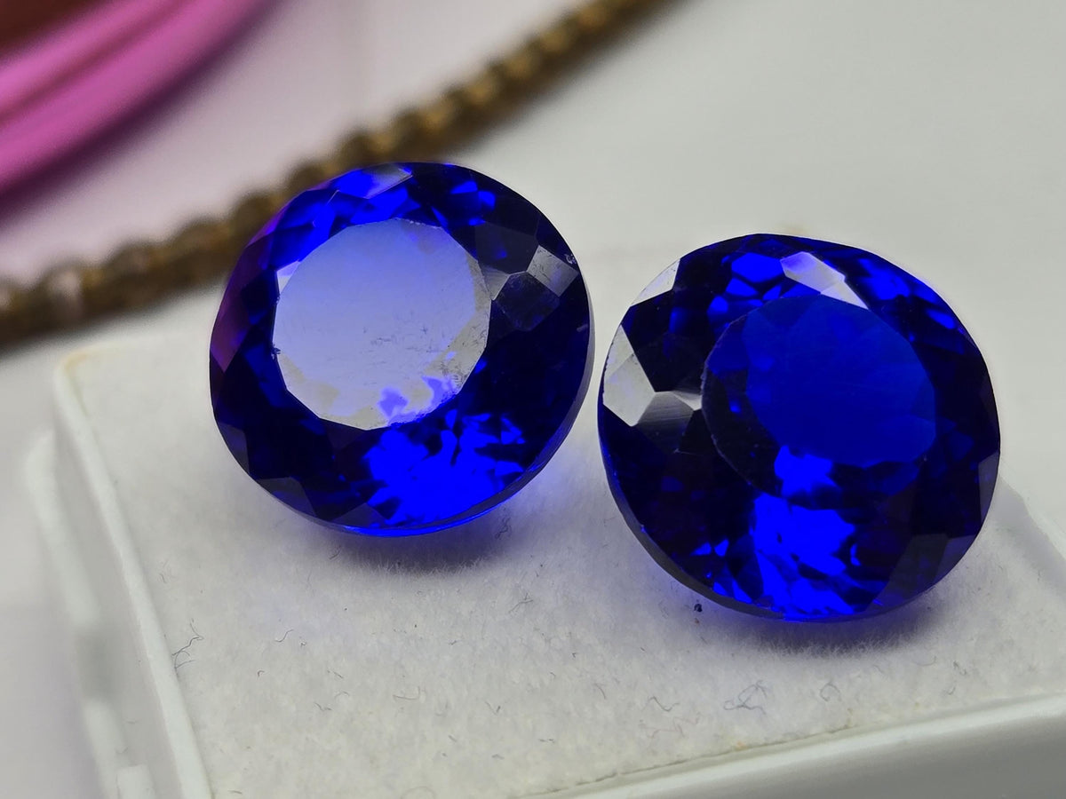 Certified Natural Royal Blue Sapphire 13–14 Ct Round Cut Matching Pair Loose Gemstones for Earrings, Rings & Jewelry Making