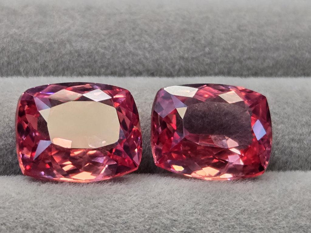 Padparadscha Sapphire Pair, 25+ Ct Cushion Cut Loose Gemstones