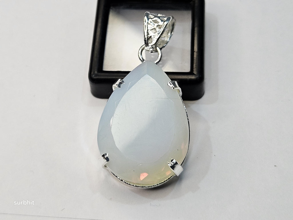 Certified Pear Cut Lab-Created Welo Opal Locket Pendant, 72-74 Ct Gemstone