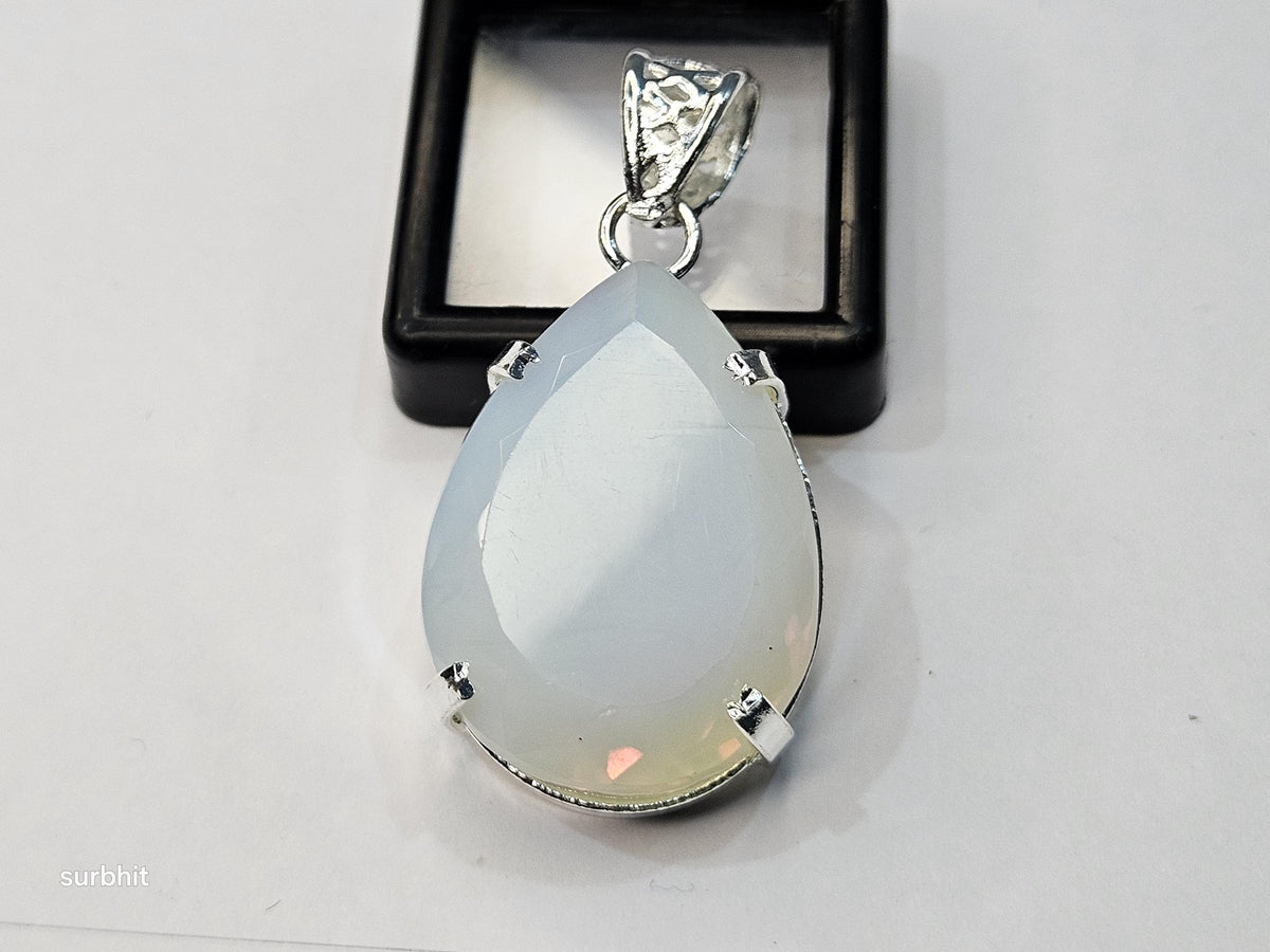 Certified Pear Cut Lab-Created Welo Opal Locket Pendant, 72-74 Ct Gemstone