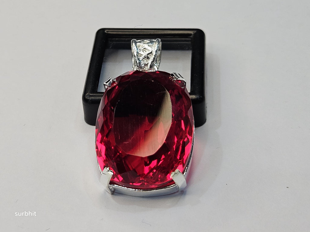 Red Topaz Locket Pendant, Lab-Created Cushion Cut 77+ ct Gemstone
