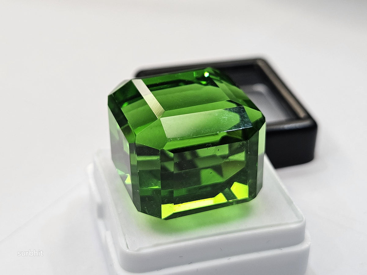 Cube Cut Green Topaz Gemstone, Lab Created, 72-74 Carats