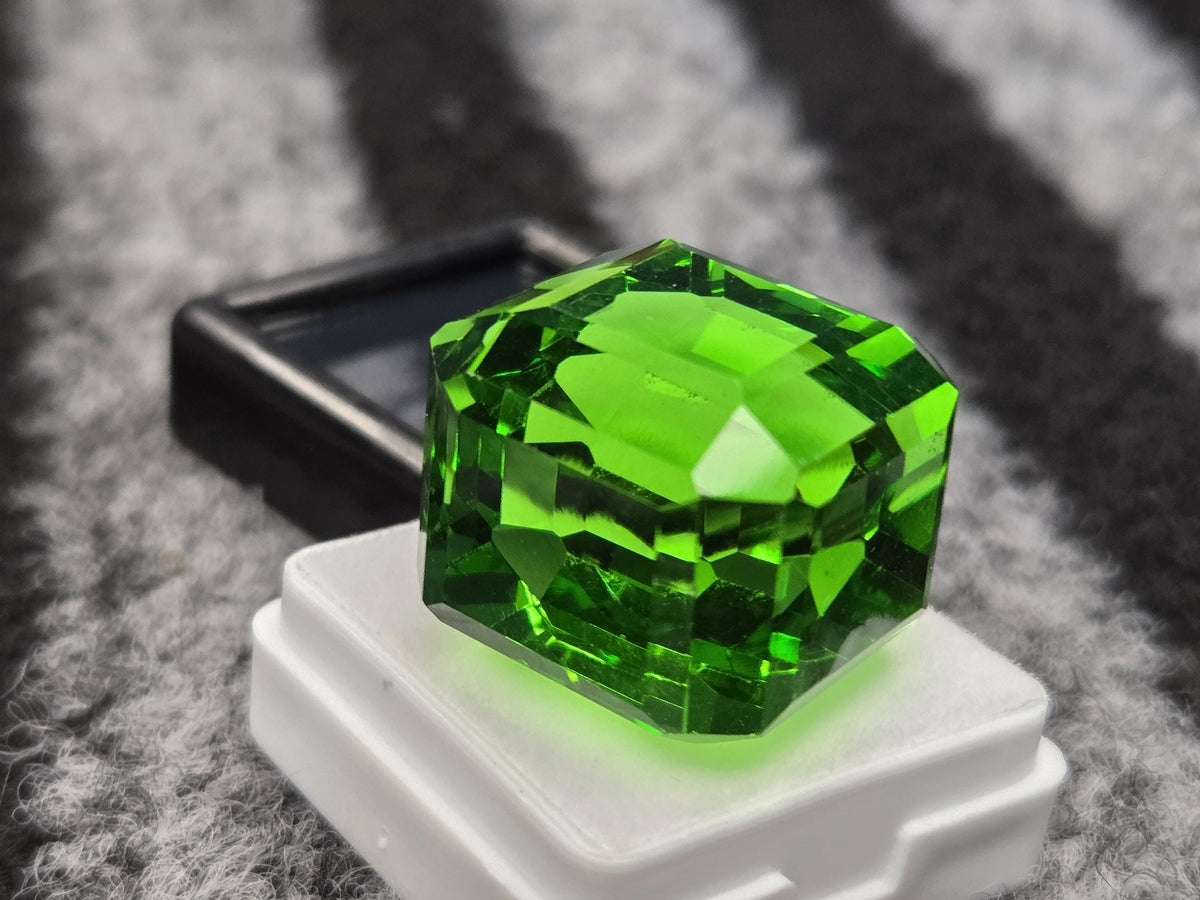 Cube Cut Green Topaz Gemstone, Lab Created, 70+ Carats