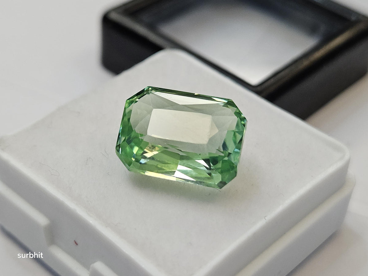 Mint Green Tourmaline Emerald Cut Gemstone – 8-9 Ct Certified Loose Stone for Jewelry Making