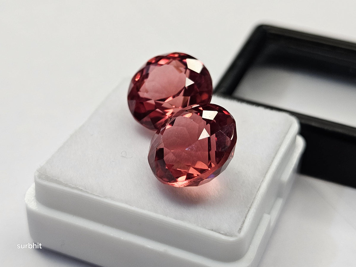 Padparadscha Sapphire Pair, 18 Ct Round Cut Loose Gemstones