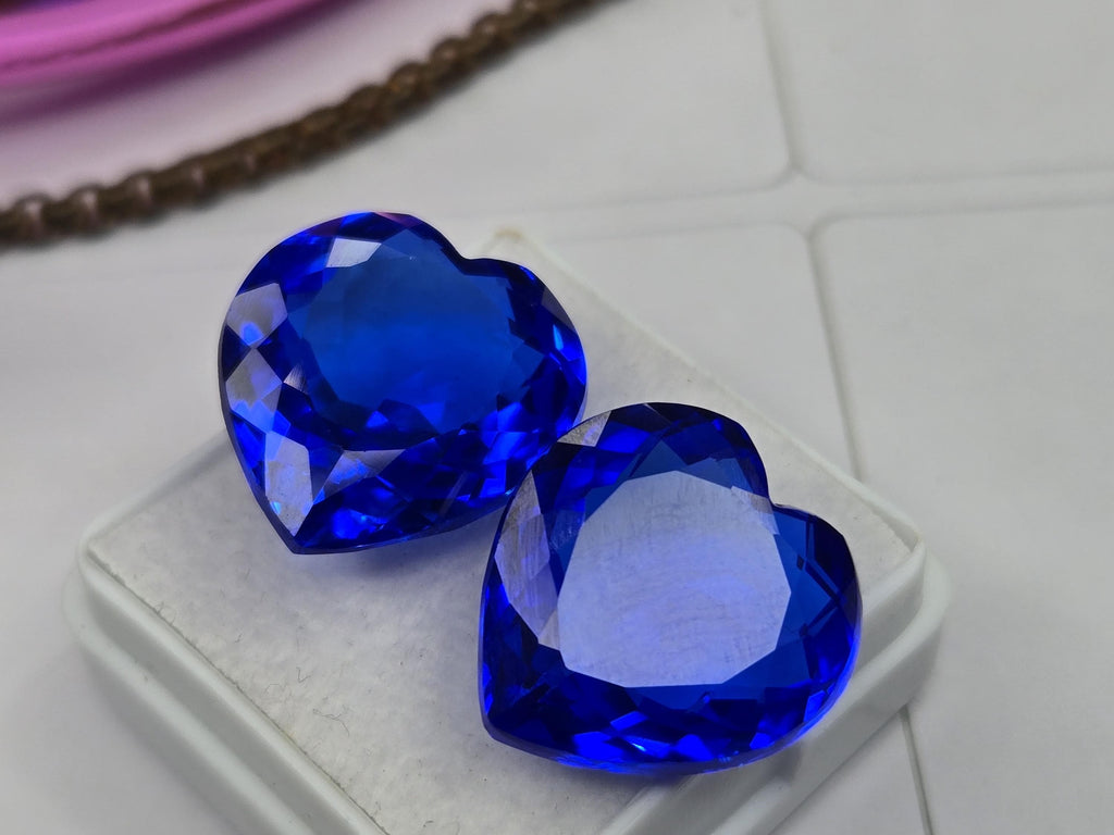 Certified Natural Royal Blue Sapphire 30+ Ct Heart Cut Matching Pair Loose Gemstones for Earrings, Rings & Jewelry Making