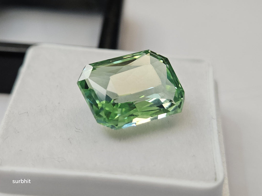 Mint Green Tourmaline Emerald Cut Gemstone – 8-9 Ct Certified Loose Stone for Jewelry Making