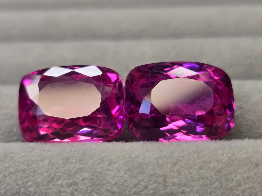 Dark Pink Sapphire Pair, Cushion Cut 26-27 Ct Loose Gemstones
