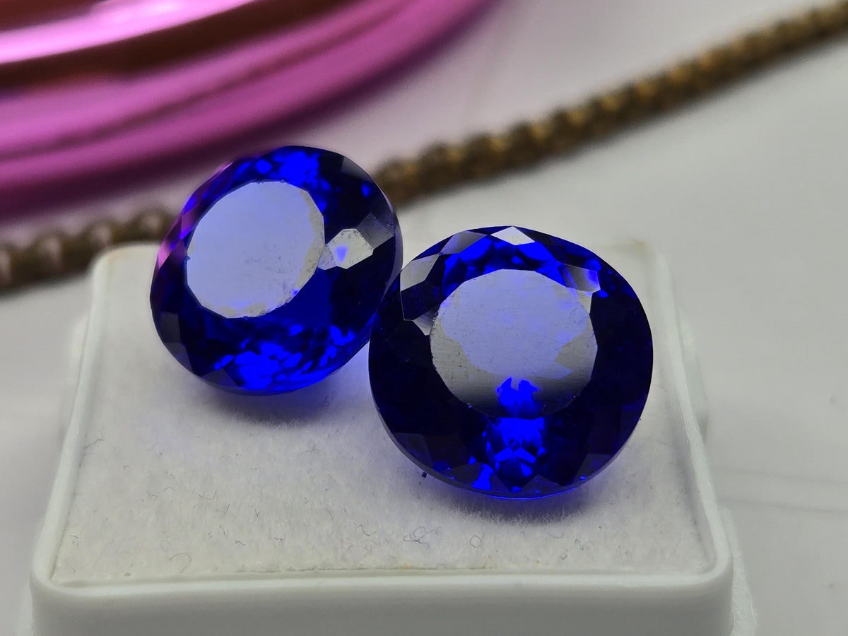 Certified Natural Royal Blue Sapphire 13–14 Ct Round Cut Matching Pair Loose Gemstones for Earrings, Rings & Jewelry Making