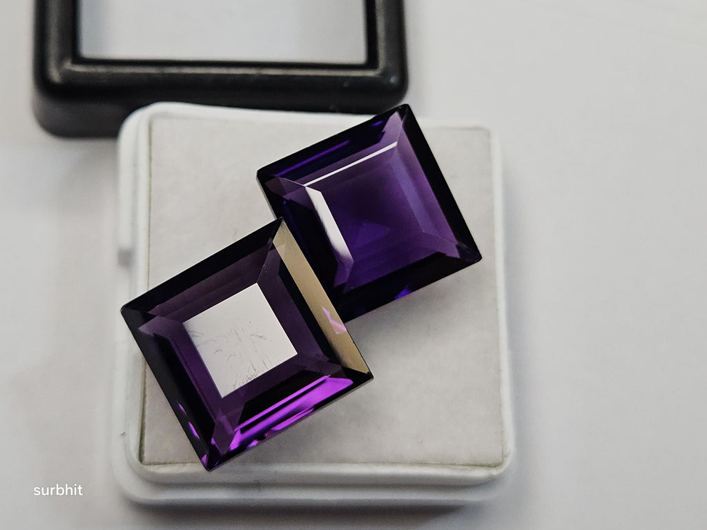 Lab Created Amethyst Princess Cut Gemstones Pair, Purple Loose Stone for Jewelry Making