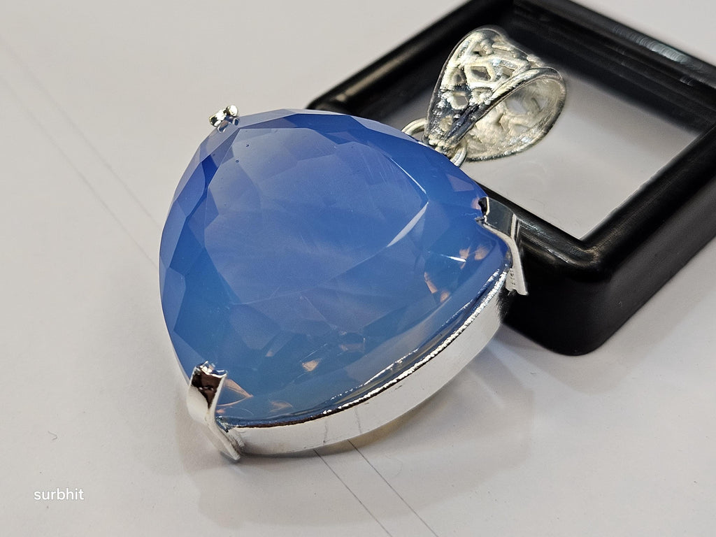 Lab-Created Blue Opal Locket Pendant, 66-67 ct Trillion Cut Gemstone
