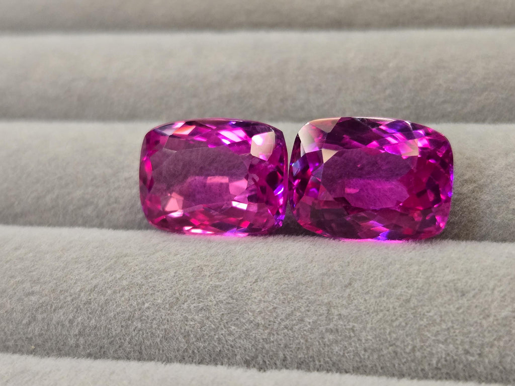 Dark Pink Sapphire Pair, Cushion Cut 26-27 Ct Loose Gemstones