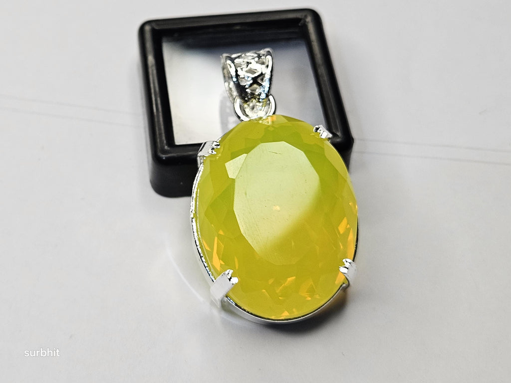 Yellow Opal Locket Pendant, Oval Cut Gemstone, Statement Necklace, Brazil Origin