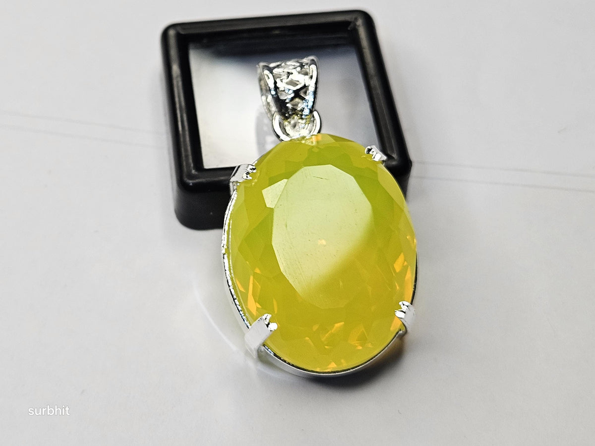 Yellow Opal Locket Pendant, Oval Cut Gemstone, Statement Necklace, Brazil Origin