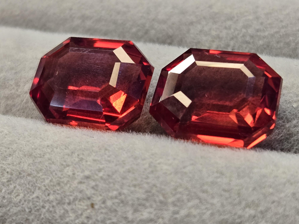 Natural Orange Topaz Pair Emerald Cut Gemstones – Certified Loose Matching Gems
