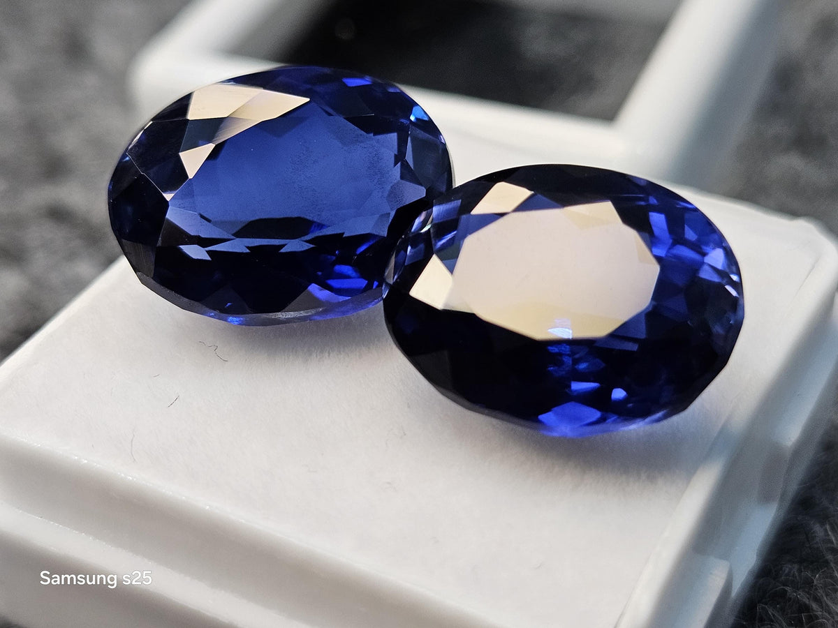Oval Blue Sapphire Pair (20-21 Ct) – Brazil Origin Gemstones for Jewelry Making