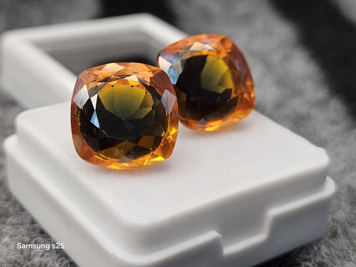 Pitambari Bi-Color  Sapphire Pair, Cushion Cut, 26-28 ct, Sri Lanka Origin