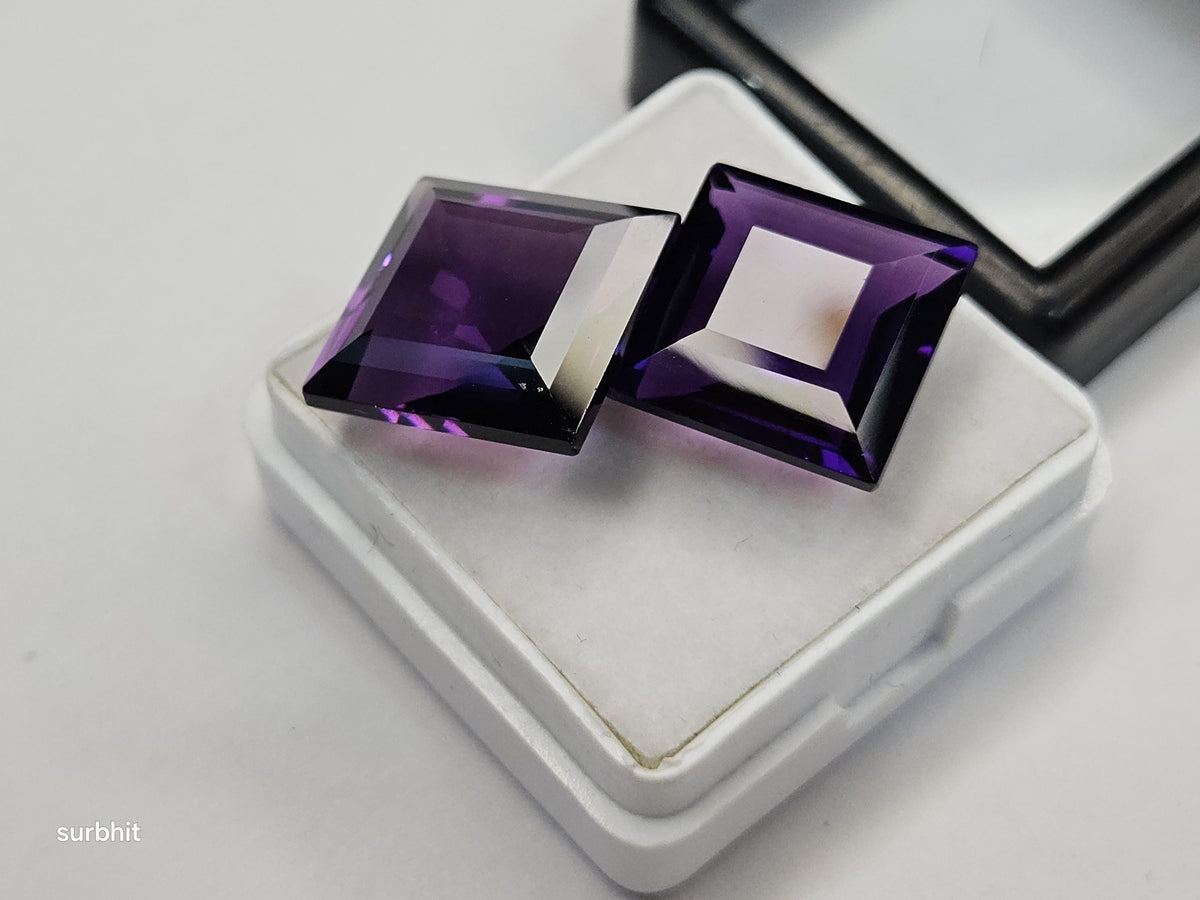 Lab Created Amethyst Princess Cut Gemstones Pair, Purple Loose Stone for Jewelry Making