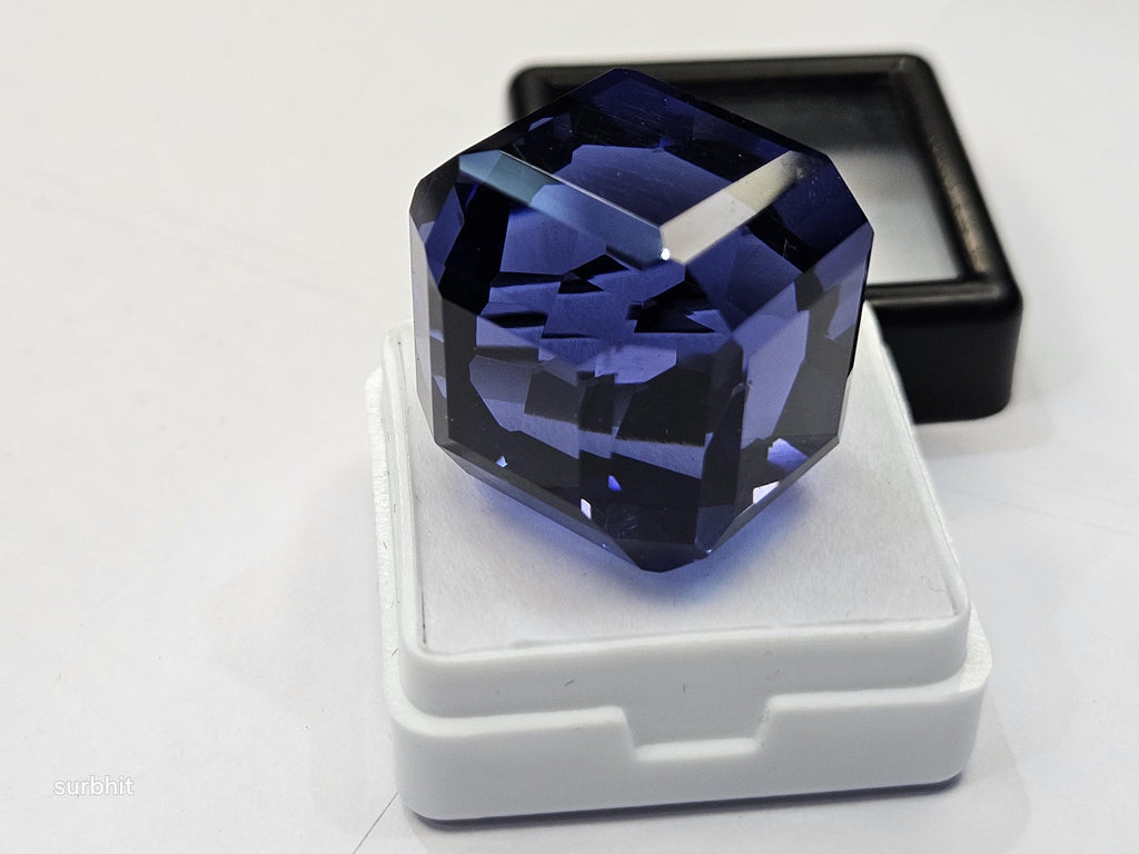 Blue Tanzanite Cube Cut Gemstone, 65 ct Faceted Stone