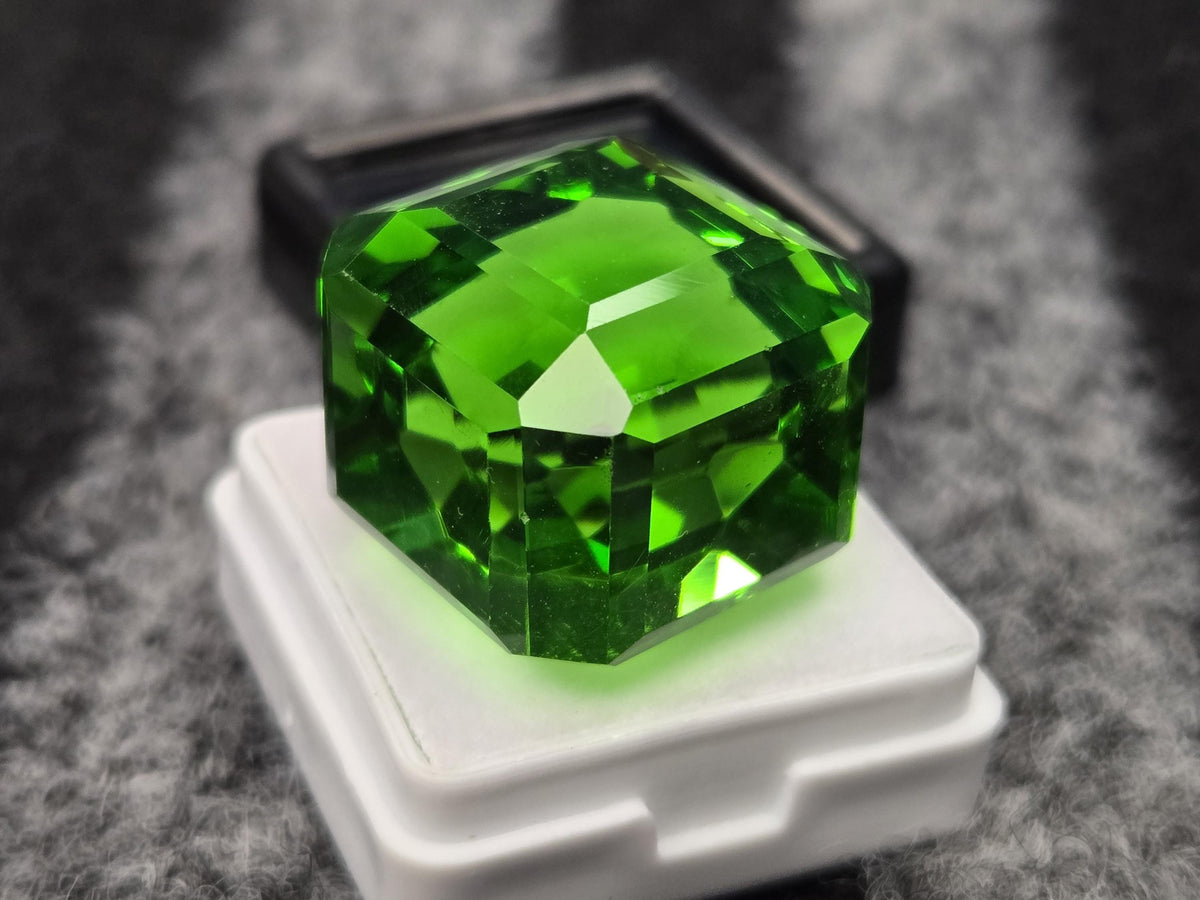 Cube Cut Green Topaz Gemstone, Lab Created, 70+ Carats