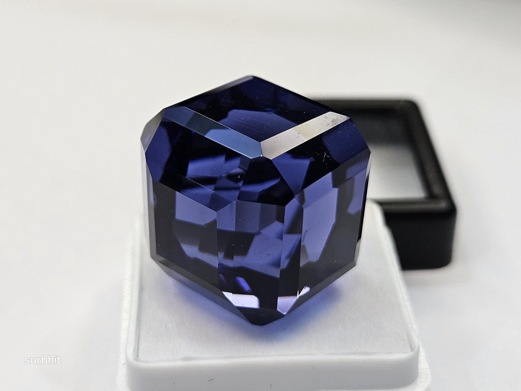 Blue Tanzanite Cube Cut Gemstone, 65 ct Faceted Stone