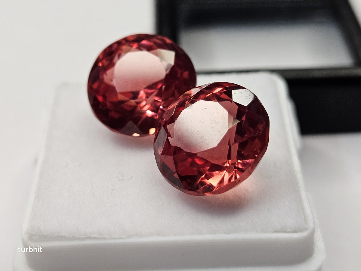 Padparadscha Sapphire Pair, 18 Ct Round Cut Loose Gemstones