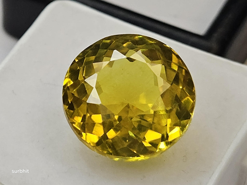 Certified Ceylon Yellow Sapphire Round Cut Gemstone, 13 Carat Pukhraj for Jewelry
