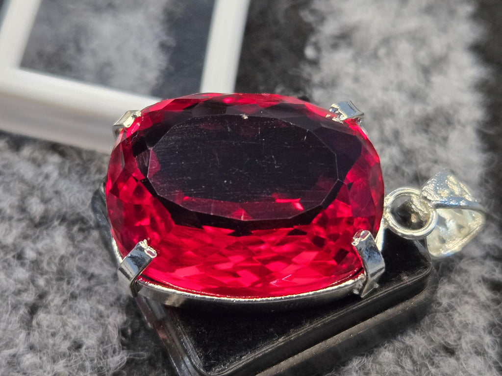 Red Topaz Pendant, 77-78 Ct Cushion Cut Gemstone Lab-Created
