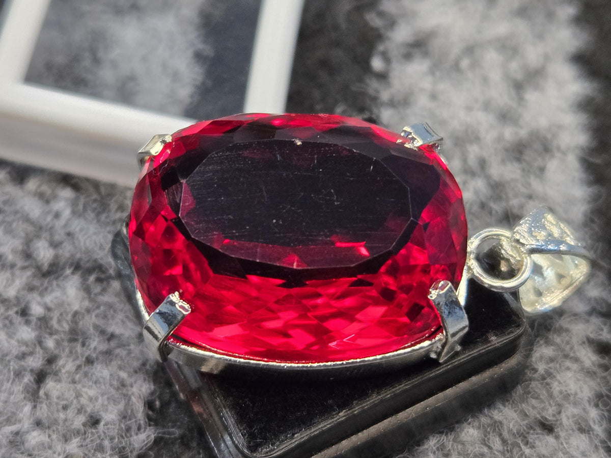 Red Topaz Pendant, 77-78 Ct Cushion Cut Gemstone Lab-Created