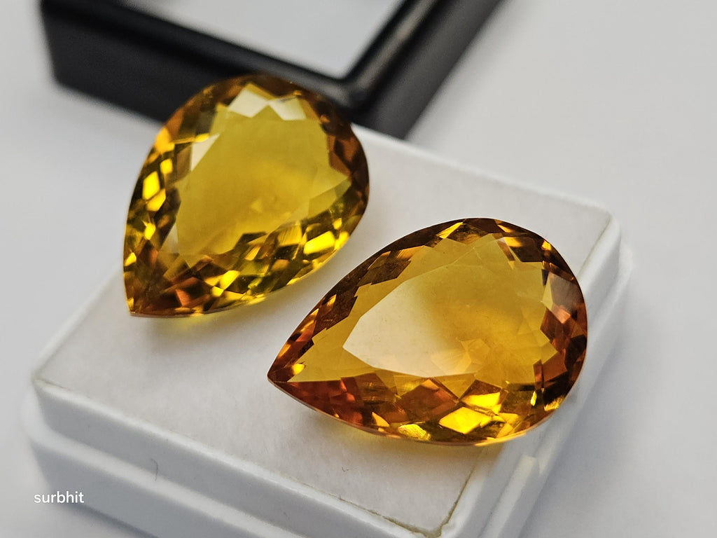 Certified Pear Cut Yellow Citrine Gemstones – 18-19 Ct Loose Pair for Jewelry