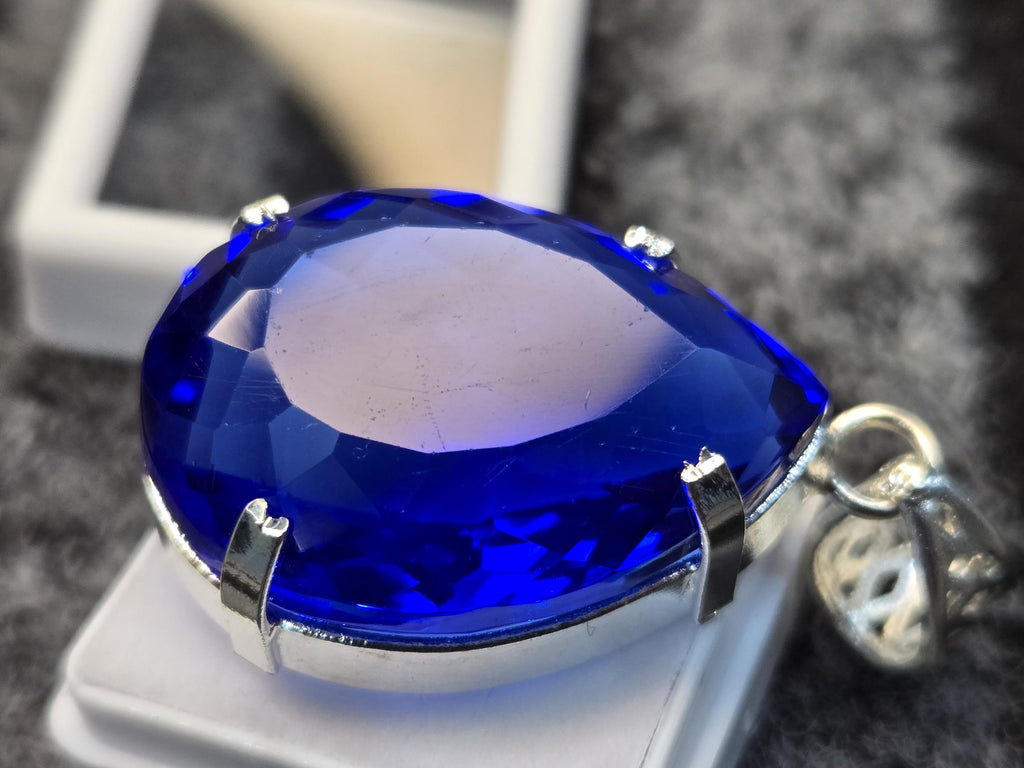 Blue Topaz Pear Cut Pendant, 70-74 Ct Brazilian Gemstone Locket