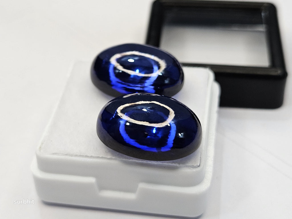 Lab Created Blue Iolite Oval Cabochon Pair (35+ Carats) for Jewelry Making