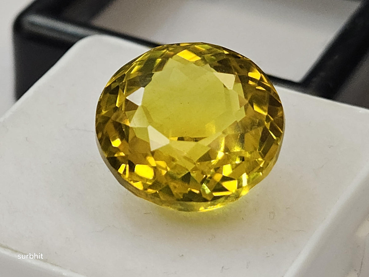 Certified Ceylon Yellow Sapphire Round Cut Gemstone, 13 Carat Pukhraj for Jewelry