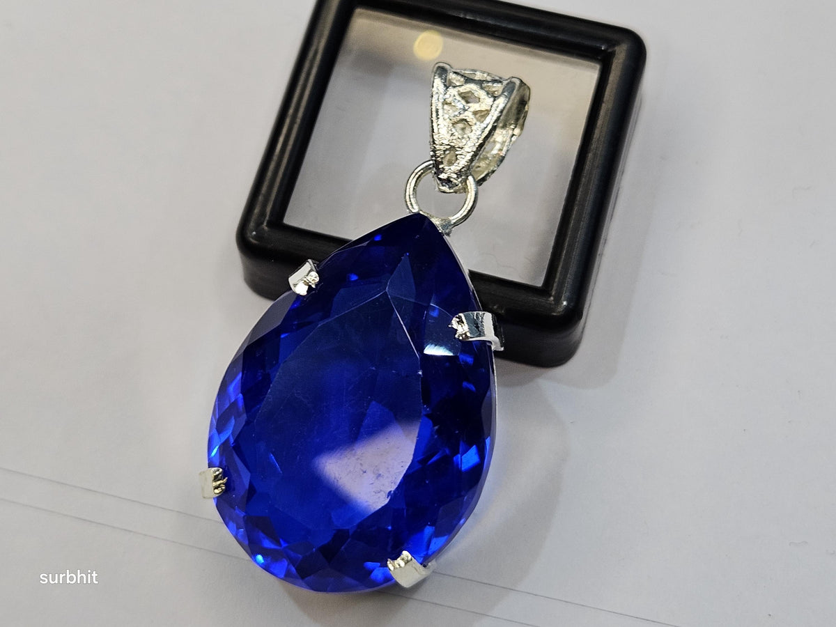 Blue Topaz Pear Cut Pendant, 73-74 Ct Brazilian Gemstone