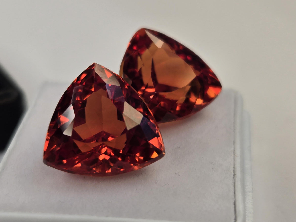 Pair Trillion Cut Padparadscha Sapphire, 18+ Ct Loose Gemstones