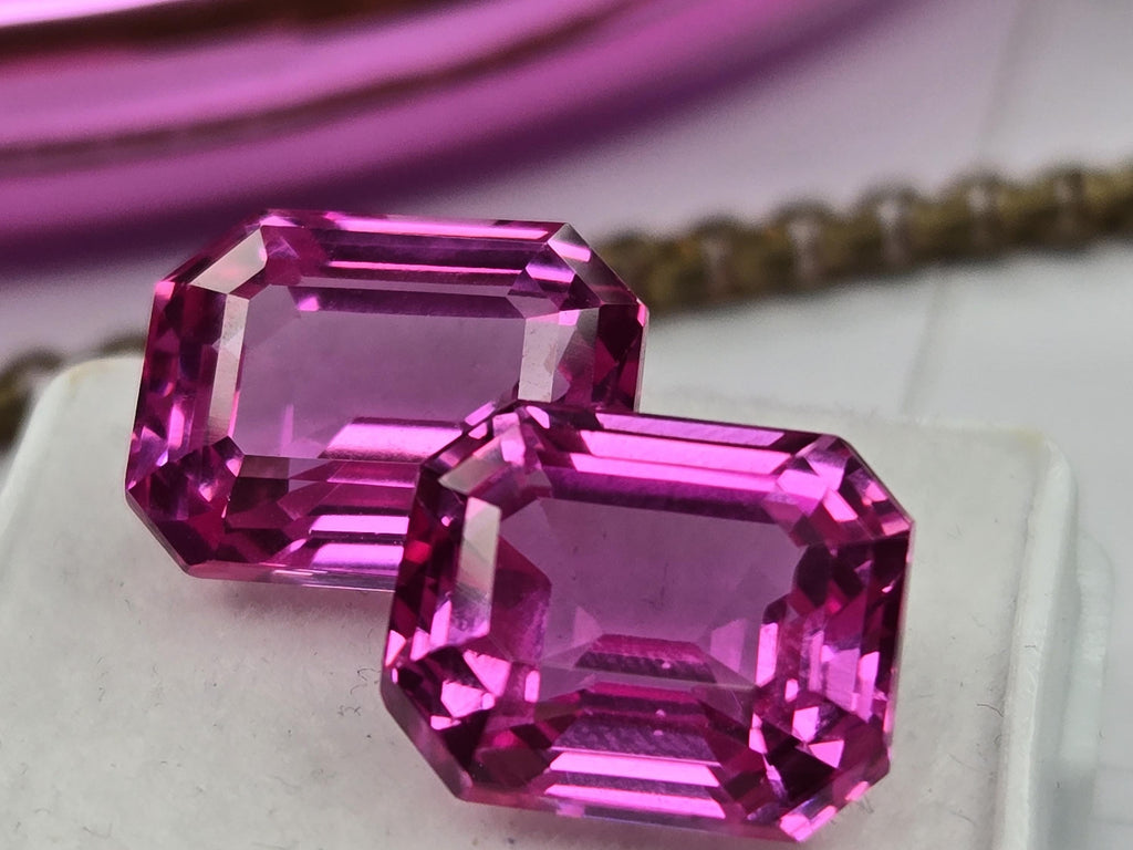 Certified Natural Light Pink Sapphire 15–16 Ct Emerald Cut Matching Pair Loose Gemstones for Earrings, Rings & Jewelry Making