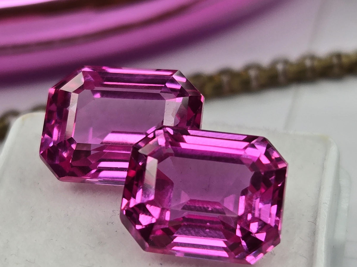 Certified Natural Light Pink Sapphire 15–16 Ct Emerald Cut Matching Pair Loose Gemstones for Earrings, Rings & Jewelry Making
