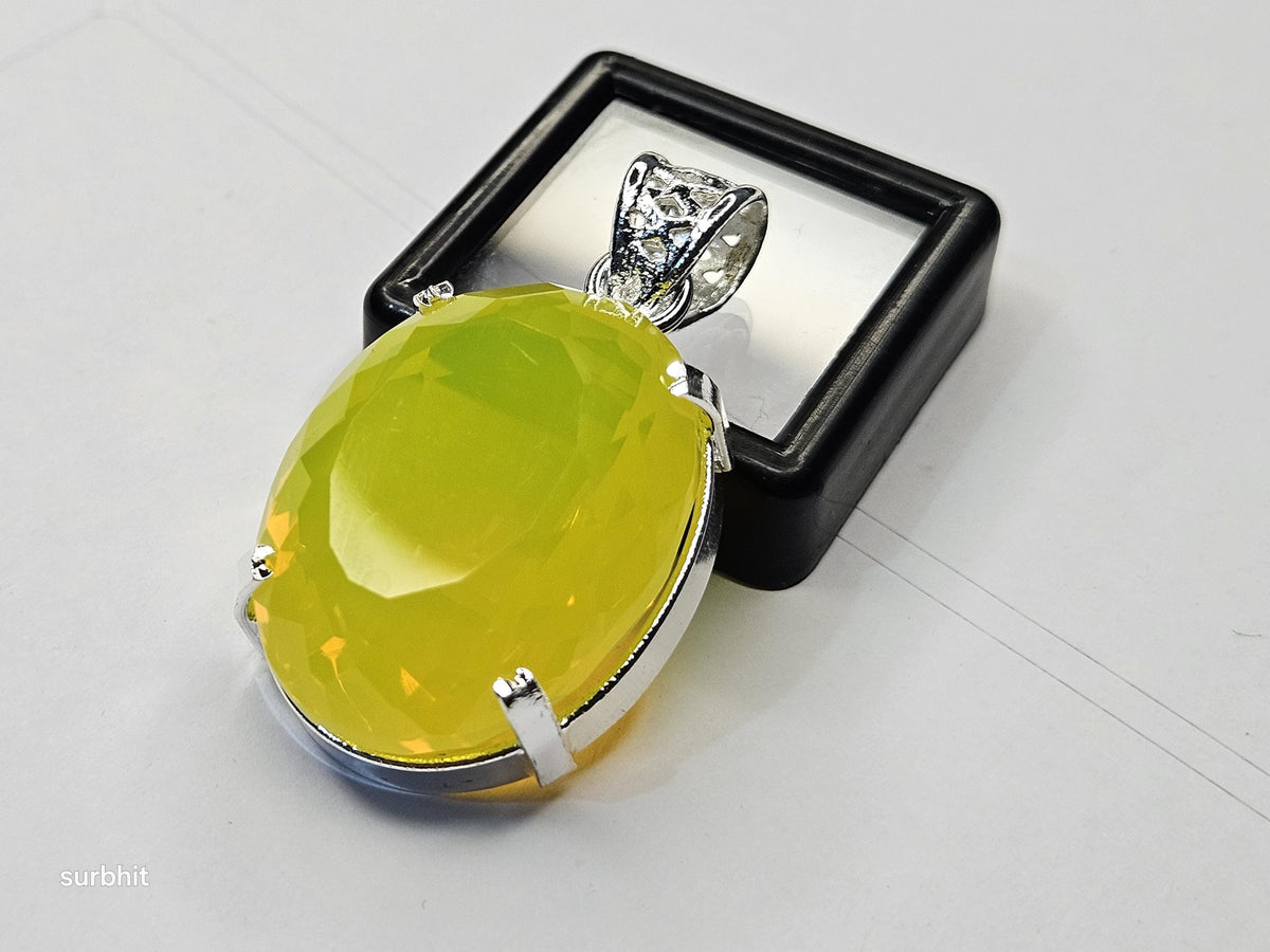 Yellow Opal Locket Pendant, Oval Cut Gemstone, Statement Necklace, Brazil Origin
