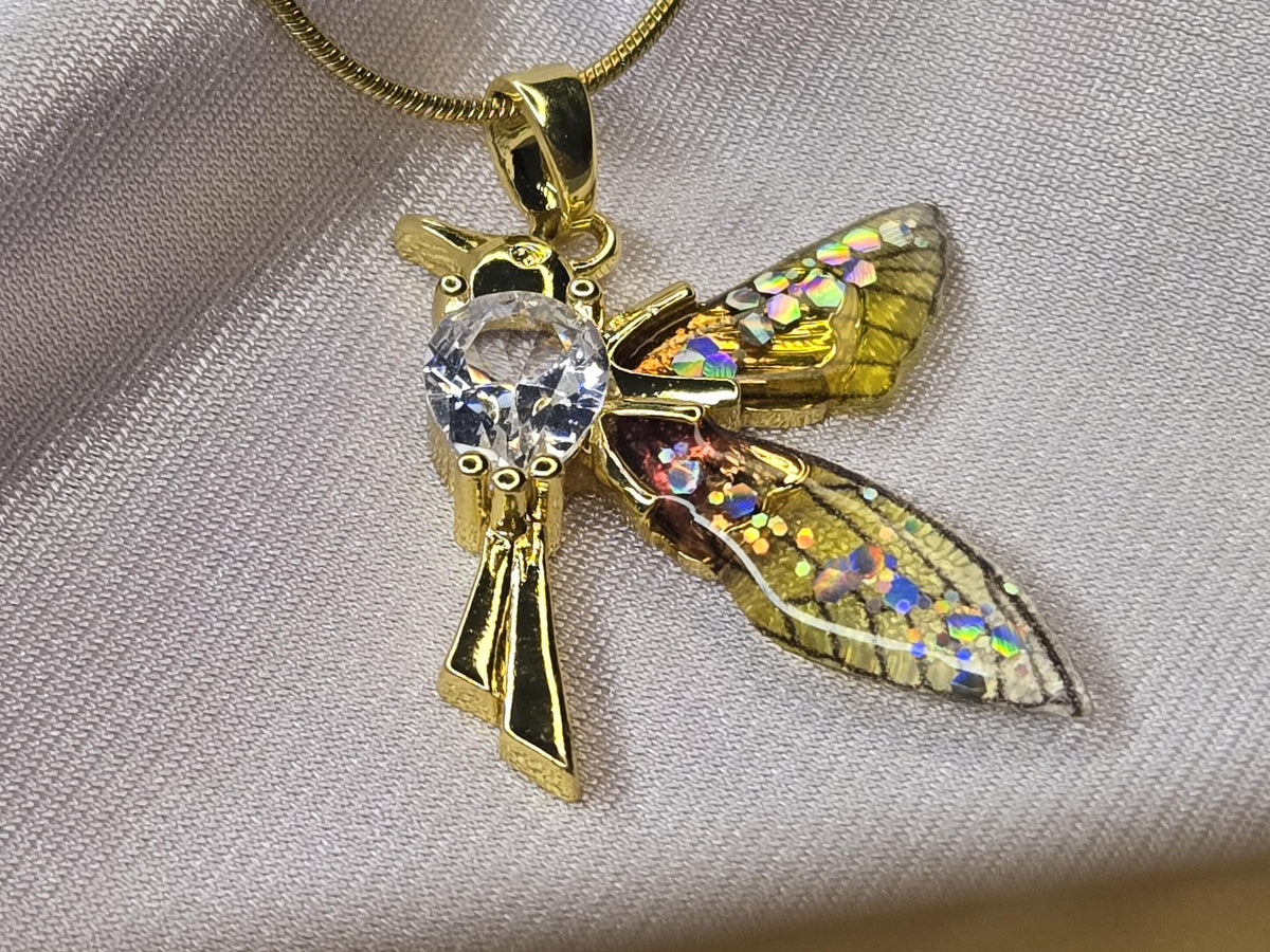 Gold Dragonfly Necklace, Crystal Enamel Wings, Nature Inspired Jewelry, Minimalist Whimsical Pendant