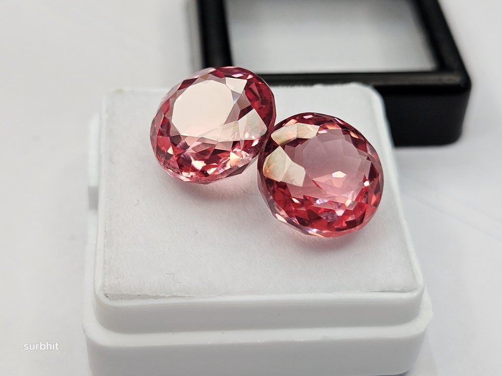 Padparadscha Sapphire Pair, 18-20 Ct Round Cut Loose Gemstones