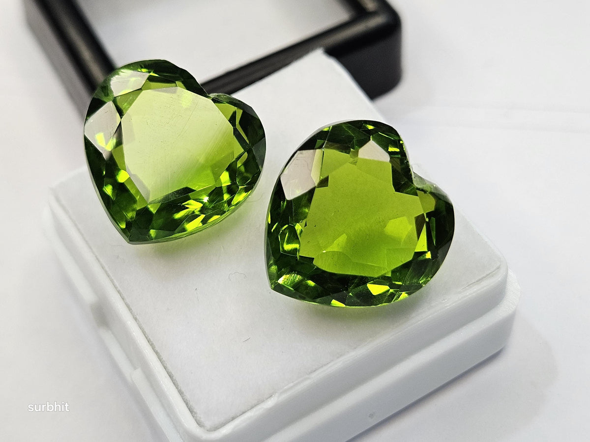20–22 Ct Heart-Cut Peridot Pair – Loose Gemstones for Jewelry