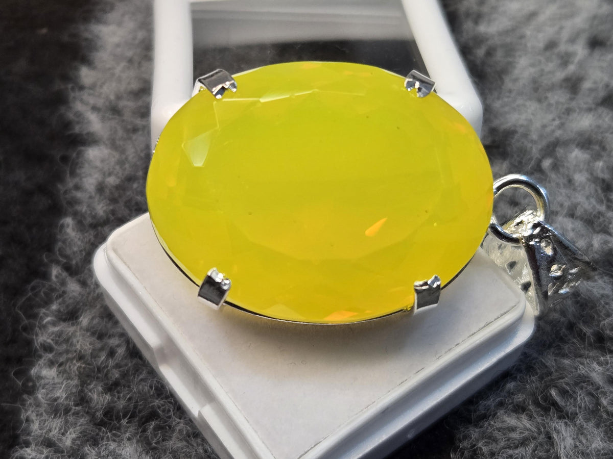 Yellow Opal Locket Pendant, Oval Cut Gemstone, 75-78 Ct Lab Created