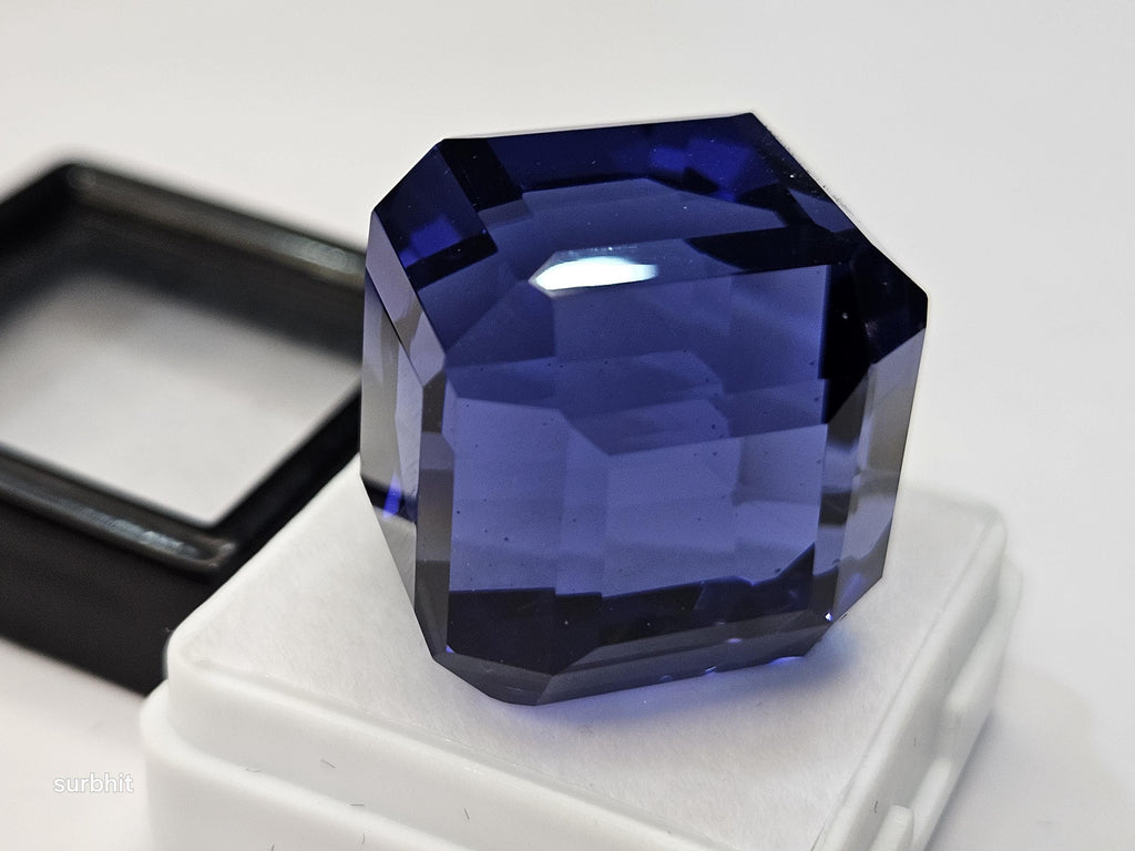 Blue Tanzanite Cube Cut Gemstone, 65 ct Faceted Stone