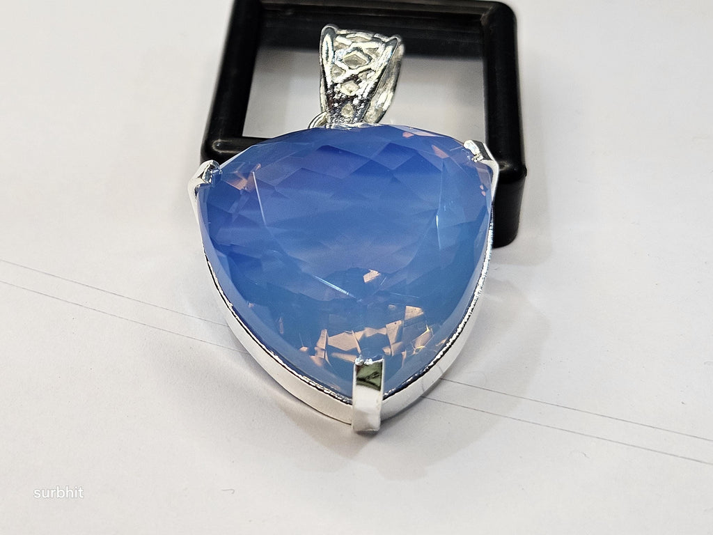 Lab-Created Blue Opal Locket Pendant, 66-67 ct Trillion Cut Gemstone