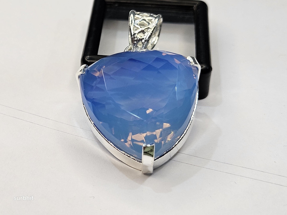 Lab-Created Blue Opal Locket Pendant, 66-67 ct Trillion Cut Gemstone
