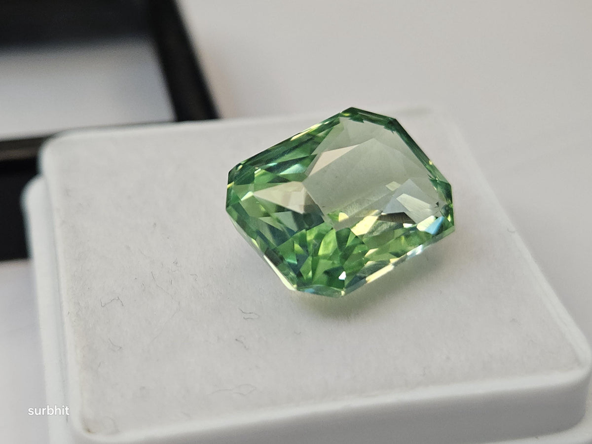 Mint Green Tourmaline Emerald Cut Gemstone – 8-9 Ct Certified Loose Stone for Jewelry Making