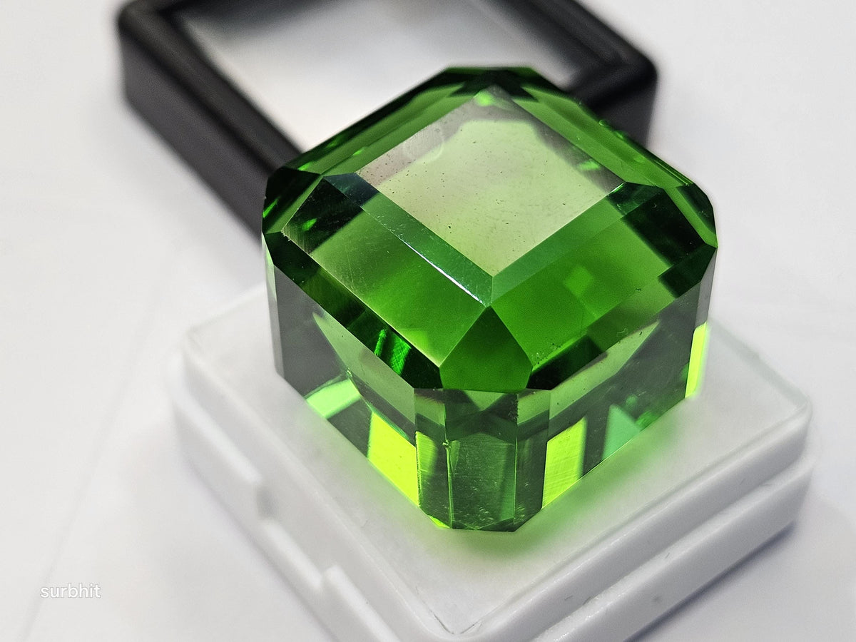Cube Cut Green Topaz Gemstone, Lab Created, 72-74 Carats