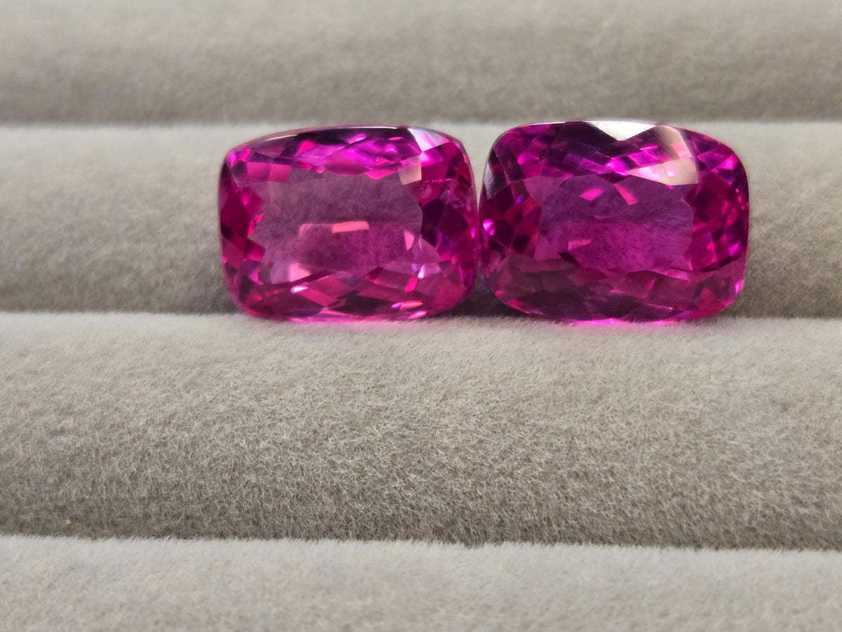 Dark Pink Sapphire Pair, Cushion Cut 26-27 Ct Loose Gemstones