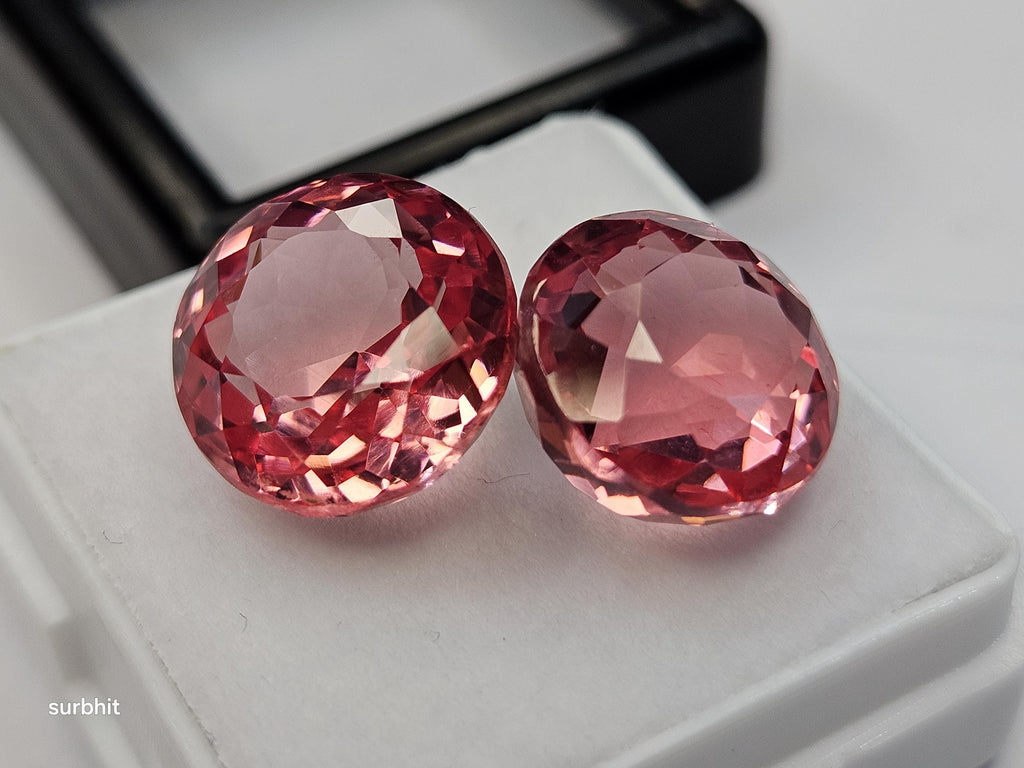 Padparadscha Sapphire Pair, 18-20 Ct Round Cut Loose Gemstones
