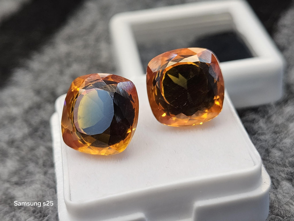Pitambari Bi-Color  Sapphire Pair, Cushion Cut, 26-28 ct, Sri Lanka Origin